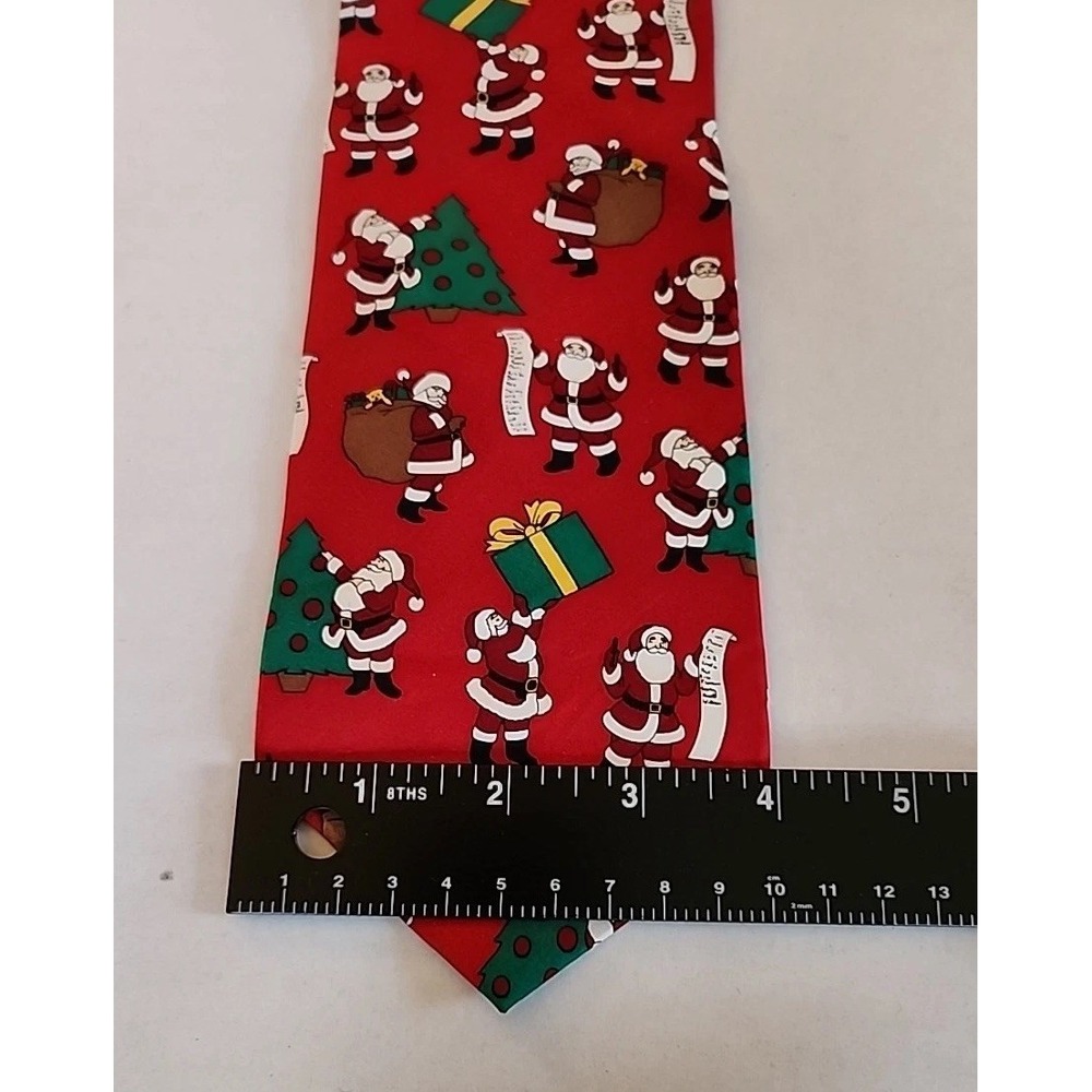 VTG Santa Print Neck Tie 100% Silk Christmas Fun Novelty Tie USA by John Henry - Picture 6 of 9